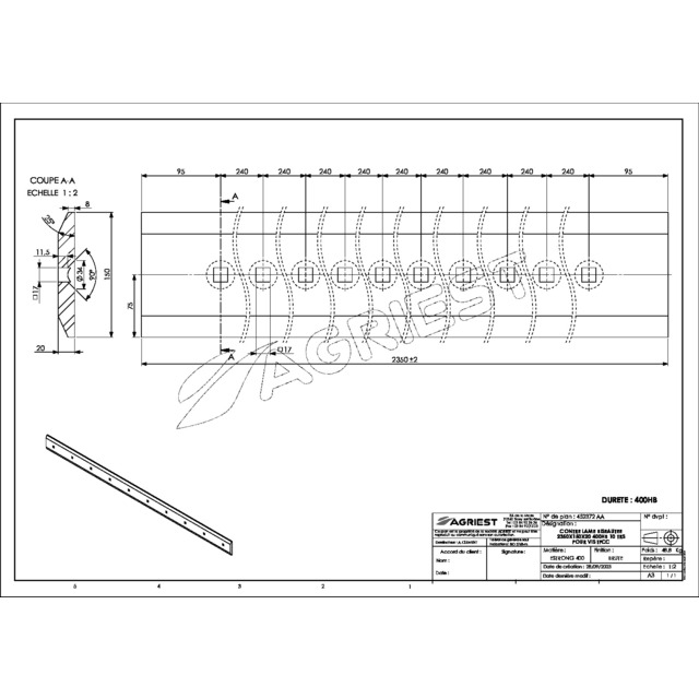 Contre Lame 150X20 LG 2350 400HB 10 TRS pour VIS TFCCØ16 EA 240 Adaptable Magsi référence fournisseur 452372